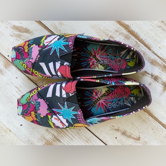 BOBS by Skechers Memory Foam slip-on shoes comic book pop art colorful EUC sz 7 - Picture 9 of 11